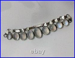 Antique Vintage Art Deco Ceylon Moonstone Bracelet Silver 1920s 6.5 7 inch