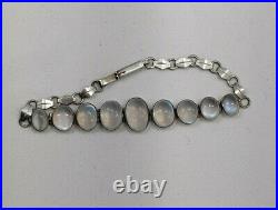 Antique Vintage Art Deco Ceylon Moonstone Bracelet Silver 1920s 6.5 7 inch