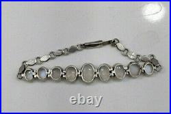 Antique Vintage Art Deco Ceylon Moonstone Bracelet Silver 1920s 6.5 7 inch