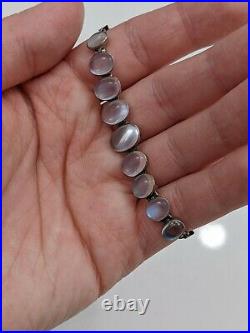 Antique Vintage Art Deco Ceylon Moonstone Bracelet Silver 1920s 6.5 7 inch