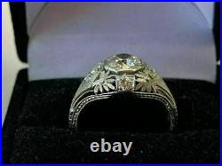 Antique Vintage Art Deco Engagement Ring 14K White Gold Over 2.5CT Round Diamond
