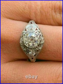 Antique Vintage Art Deco Engagement Ring 14K White Gold Over 2.5CT Round Diamond