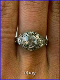 Antique Vintage Art Deco Engagement Ring 14K White Gold Over 2.5CT Round Diamond