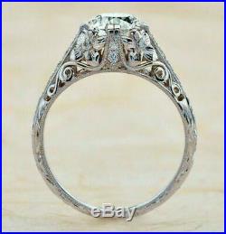 Antique Vintage Art Deco Engagement Ring 2.2Ct Round Diamond 14K White Gold Over