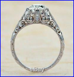 Antique Vintage Art Deco Engagement Ring 2.2Ct Round Diamond 14k White Gold Over