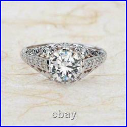 Antique Vintage Art Deco Engagement Ring 2.30Ct Round Cut Diamond 14k White Gold