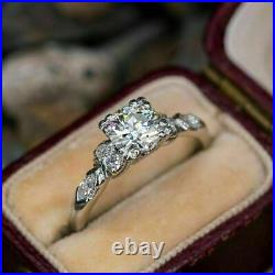 Antique Vintage Art Deco Engagement Ring 2.5Ct Round Diamond 14K White Gold Over