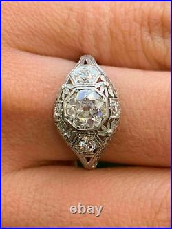 Antique Vintage Art Deco Wedding Filigree Ring 14K White Gold Over 2 Ct Diamond