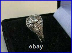 Antique Vintage Art Deco Wedding Ring 3CT Lab-Created Diamond 14K White Gold FN