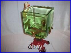 Antique Vintage Green Glass Fish Bowl Tank Aquarium Cat Houze Glass Art Deco