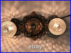 Antique Vtg Art Deco Flush Mount Ceiling Wall Vanity Fixture 2 Bulb Copper Green