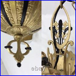 Antique Vtg Chandelier Victorian Arts & Crafts Deco Hanging Light 20s Gold Black