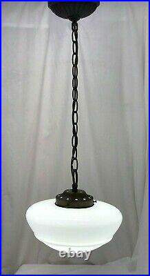 Antique Vtg Victorian Art Deco Schoolhouse Pendant Light 20s 30s 40s 50s Hanging