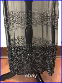 Antique art deco 1920s black silk chiffon hematite colored glass beaded dress