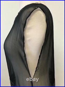 Antique art deco 1920s black silk chiffon hematite colored glass beaded dress