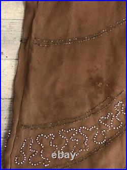 Antique art deco 1920s brown silk glass beaded flapper dress with rhinestones