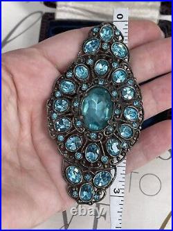 Antique brooch ART Deco Vintage 1930s Blue Rhinestone Pave Rare for collection
