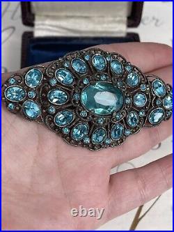Antique brooch ART Deco Vintage 1930s Blue Rhinestone Pave Rare for collection