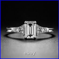 Art Deco 1.1Ct Emerald Moissanite cut Vintage Antique Engagement Ring Silver