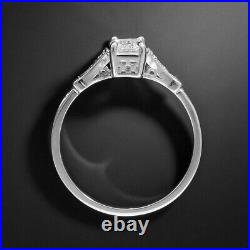 Art Deco 1.1Ct Emerald Moissanite cut Vintage Antique Engagement Ring Silver