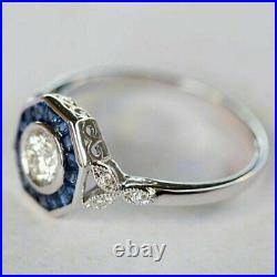 Art Deco 1.50 CT Round Cut Moissanite Vintage Wedding Ring Solid 14K White Gold