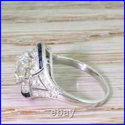 Art Deco 1.85 Carat Old Cut Cubic Zirconia & Baguette Cut Sapphire Classic Ring