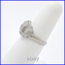 Art Deco 14k White Gold European Cut Diamond 3 Stone Row Band Ring