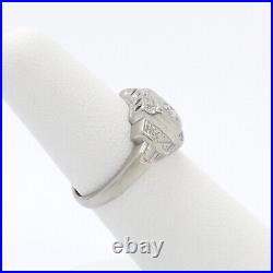 Art Deco 14k White Gold European Cut Diamond 3 Stone Row Band Ring