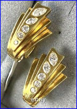 Art Deco 18K Yellow Gold Marquise and Round Diamond Vintage Clip-On Earrings