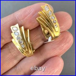 Art Deco 18K Yellow Gold Marquise and Round Diamond Vintage Clip-On Earrings