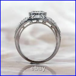 Art Deco 2.30Ct Round Lab-Created Diamond & Blue Sapphire Vintage Wedding Ring