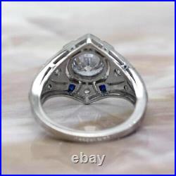 Art Deco 2.30Ct Round Lab-Created Diamond & Blue Sapphire Vintage Wedding Ring