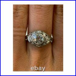 Art Deco 2.35 Ct Round Diamond Vintage Engagement Wedding Ring in 14K White Gold