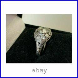 Art Deco 2.35 Ct Round Diamond Vintage Engagement Wedding Ring in 14K White Gold