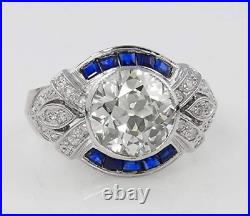 Art Deco 2.45Ct Round Cut Diamond Vintage Antique Engagement Ring In 935 Silver