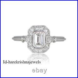 Art Deco 2.50CT Emerald Cut Lab-Created Diamond Antique Vintage Engagement Ring