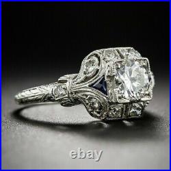 Art Deco 2.50Ct Round Simulated Diamond Vintage Engagement 14K White Gold Plated