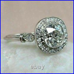 Art Deco 2.53 Ct Round Diamond Vintage Antique Wedding Ring 14K White Gold Fn