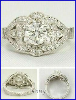Art Deco 2.60 Ct Round Cut Lab-Created Diamond 925 Silver Vintage Wedding Ring