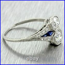 Art Deco 2.60Ct Round Lab-Created Diamond Two-Stone Bezel Vintage Antique Rings