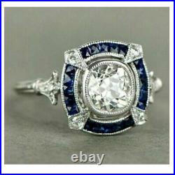 Art Deco 2.65Ct Round Lab-Created Vintage Style Engagement Ring 14k White Gold