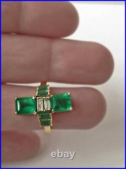 Art Deco 2.88 ct Emerald Antique Vintage Engagement Ring 925 Sterling Silver 7