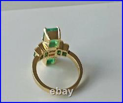 Art Deco 2.88 ct Emerald Antique Vintage Engagement Ring 925 Sterling Silver 7