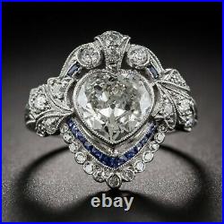 Art Deco 2.8Ct Heart Cut White Diamond Vintage & Antique Wedding Ring 935 Silver