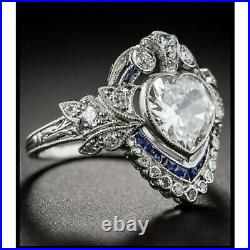 Art Deco 2.8Ct Heart Cut White Diamond Vintage & Antique Wedding Ring 935 Silver