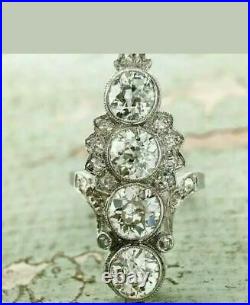 Art Deco 2.90 Ct Round Created Diamond Vintage Style Ring 14K White Gold Finish