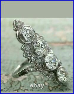 Art Deco 2.90 Ct Round Created Diamond Vintage Style Ring 14K White Gold Finish