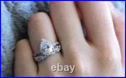 Art Deco 3.0Ct Pear Cut Diamond Halo Wedding Vintage Antique Ring 14k White Gold