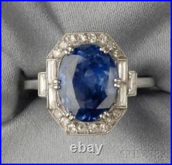 Art Deco 3.20ct Blue Oval Cut Diamond 925 Silver Engagement Vintage Antique Ring