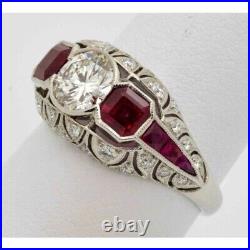 Art Deco 3.60 Ct Diamond & Ruby Antique Vintage Wedding Ring 925 Sterling Silver